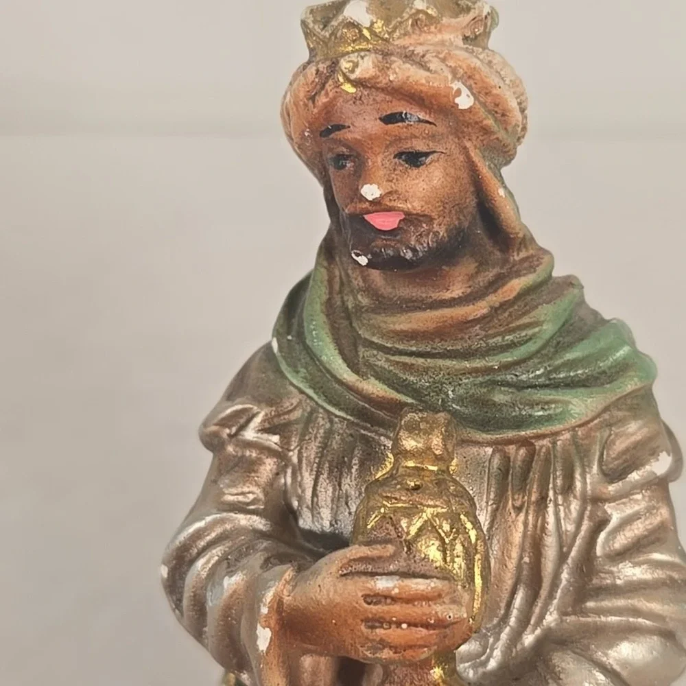 Vintage Nativity Black Wisemen King Made Italy 6.75